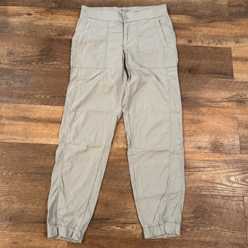 Athleta Trekkie Jogger Pants 4 Taupe Gray Beige Stretch Pocket Casual Travel